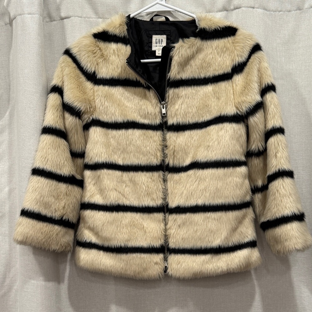 GAP Cream and Black Faux Fur Jacket